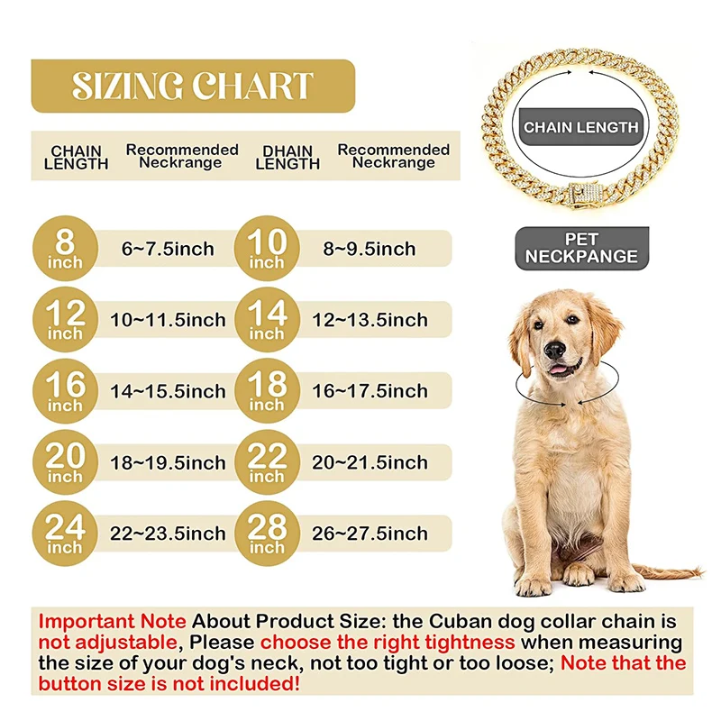 Dog Cuban Gold Chain Luxury Diamond Dog Collar Pet Metal Necklace Jewelry Accessories for Small Medium Large Dogs Cats Pet Gift - Image 2