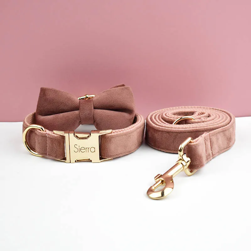 Velvet Collar Free Engrave Dog Collar Leash For Medium Big Pet Necklace Dog Accessories Dog Collars - Image 12