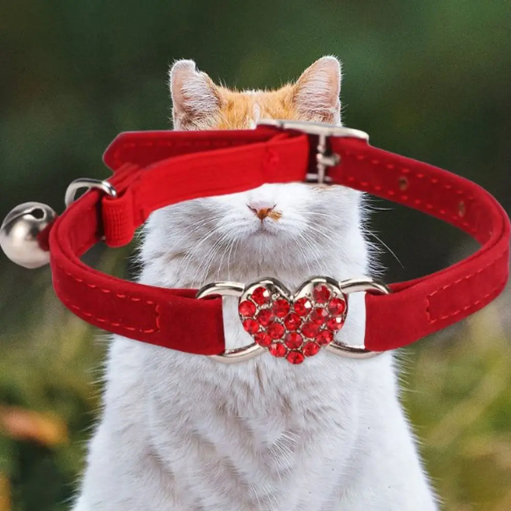 Safety Heart Bell Cat Collar Elastic Adjustable Adjustable Colored Diamonds Cat Collar Soft With Bell Dog Necklace Pet Supplies - Image 4