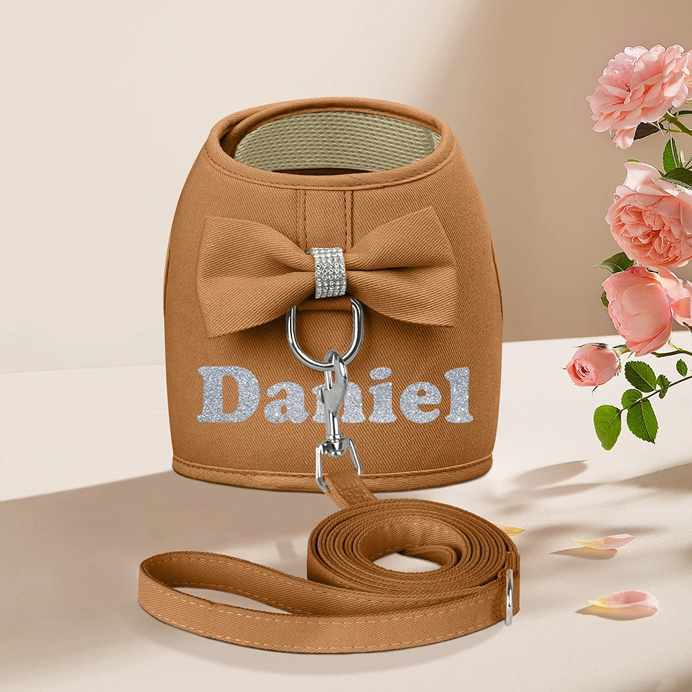 Personalized Dog Harness and Leash Set Free Print Name Pet Vest Harness Lead with Cute Bowtie for Small Medium Dogs Cats Pug - Image 9