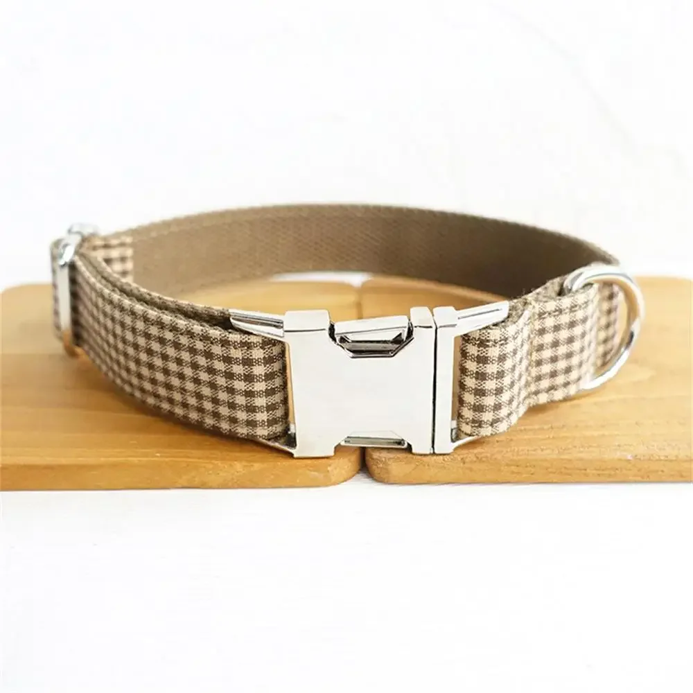 Personalized Pet Collar Customized Nameplate ID Tag Adjustable Suit Fiber Coffee Brown Cat Dog Collars Lead Leash - Image 2