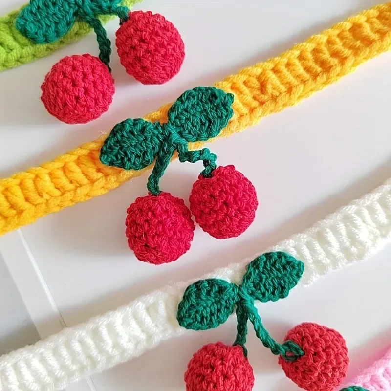 Pet Collar Handmade Knitted Cat Collar With Cherry Decor Cute Cat Necklace Cat Supplies ะพัะตะนะฝะธะบ ะดะปั ะบะพัะตะบ para gatos accesorios - Image 2