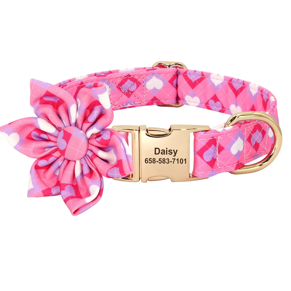 Personalized Dog Collar Nylon Flower Bowtie Pet ID Collars Customized Dogs Necklace Anti-lost For Spring Small Medium Large Dogs - Image 18