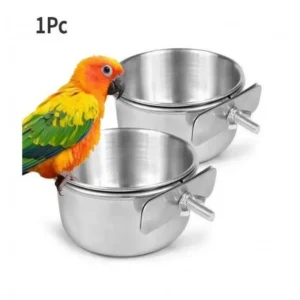 Water Bowl Bird Bowls Stainless Steel Hanging Parakeet Feeder Basin with Clamp Holder Parrot Food Bowl Dogs Cats Cage
