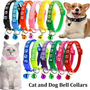 Cat and Dog Bell Collar Adjustable Dog Necklace Footprint Cat Collar Multi-color Optional Nnecklace Pet Supplies for Dog and Cat