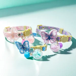 Glow-in-the-Dark Cat Collar with Butterfly & Floral Design, Cute cat collar，Collar for Indoor/Outdoor Cats，No Battery ，