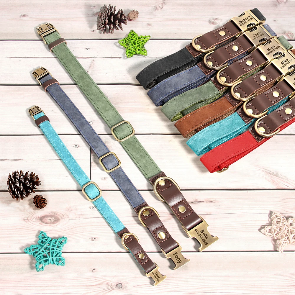 Customized Dog Collar Durable PU Leather Dog Collars Engraved Pet ID Necklace With Metal Buckle for Small Medium Large Dogs Pug - Image 4