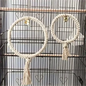 Natural Hemp Rope Bird Toy Ring with Bell Large 7.87in Small 5.31in Parrot Cage Accessory for Climbing Chewing and Decorating