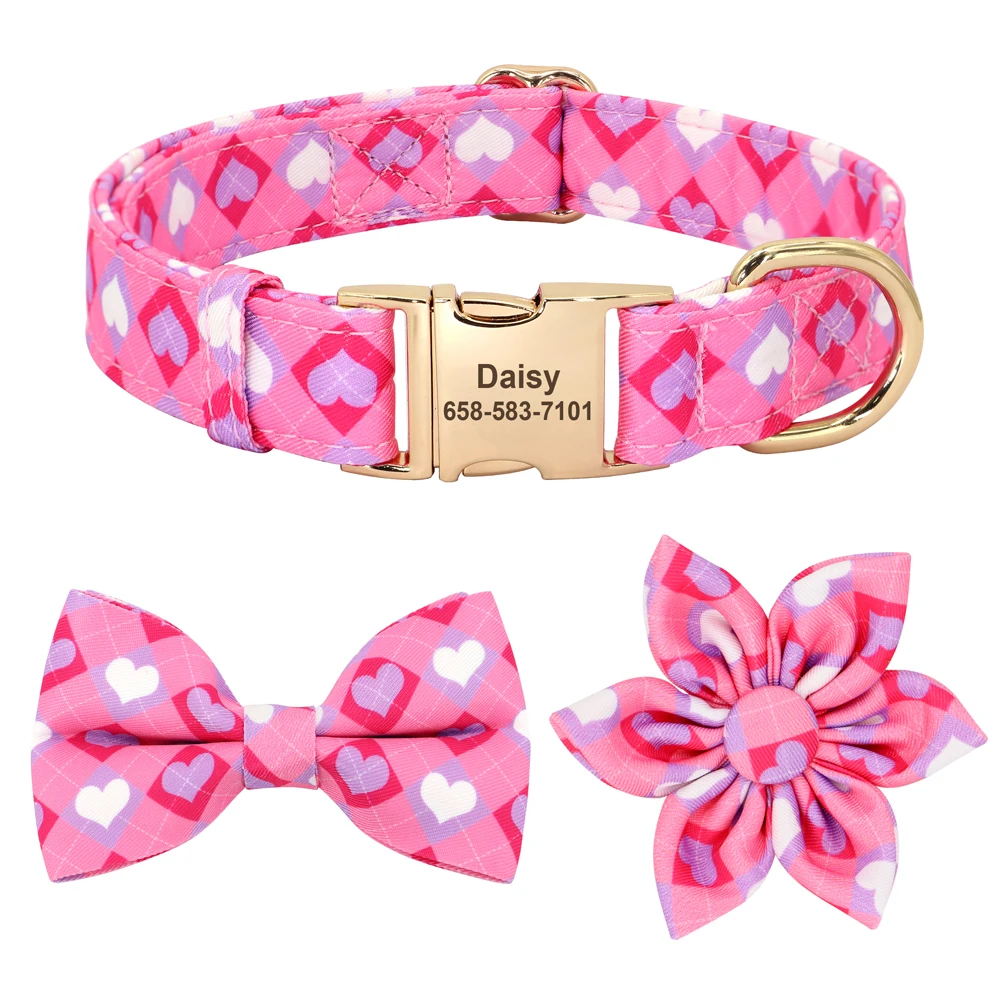 Personalized Dog Collar Nylon Flower Bowtie Pet ID Collars Customized Dogs Necklace Anti-lost For Spring Small Medium Large Dogs - Image 7