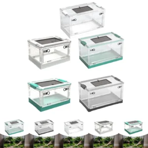 Transparent Foldable Reptile Terrarium for Small Reptiles Lightweight with Sliding Lid Multifunctional Desktop Pet Enclosure