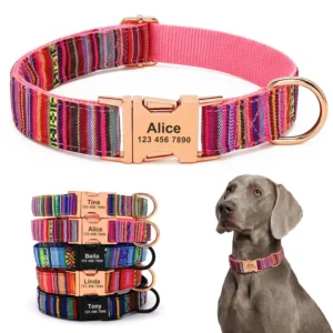 Custom Dog Collar Nylon Dog Collars Free Engraved Pet Puppy Dog Name ID Buckle Necklace Adjustable for Small Medium Large Dogs