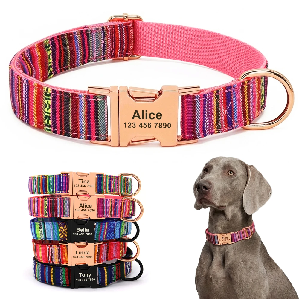 Custom Dog Collar Nylon Dog Collars Free Engraved Pet Puppy Dog Name ID Buckle Necklace Adjustable for Small Medium Large Dogs