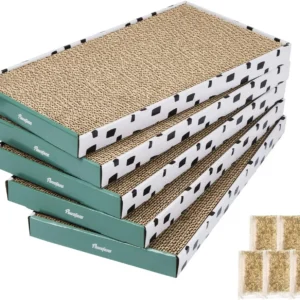 Durable Cat Scratcher Pad with Box, Reversible Cardboard Scratch Board and Catnip for Indoor Cats, Large Size (5-Pack)