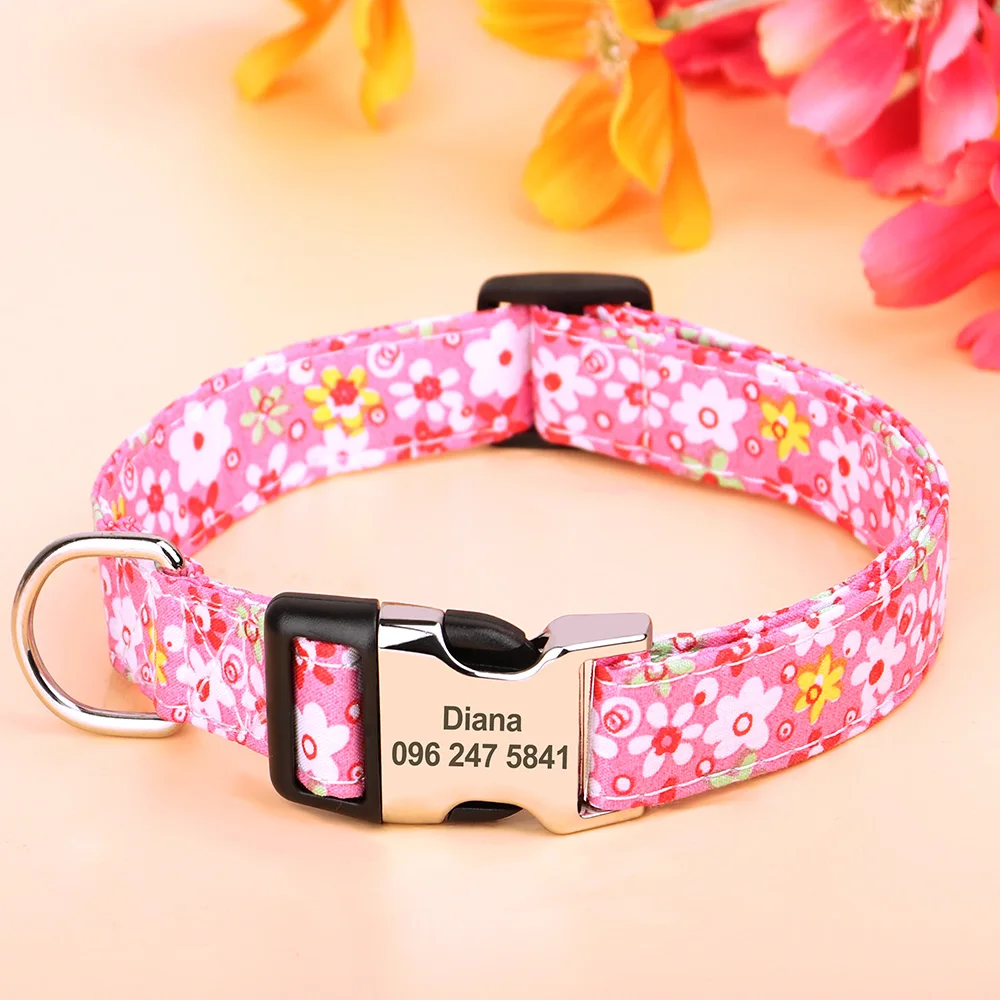 Printed Nylon Personalized Dog Collar Custom Dog Collar Floral Puppy Necklace Engraved Name for Small Medium Large Dogs Bulldog - Image 4