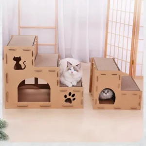 Large Cardboard Cat Scratching House, Durable Corrugated Cat Play House with Scratch Pad, Indoor Cat Entertainment Furniture