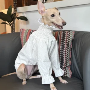 Female Dog Clothing Spring and Summer Princess White Bubble Skirt for Greyhound Sunscreen Fabric Whipbit Long Sleeves Soft Shirt
