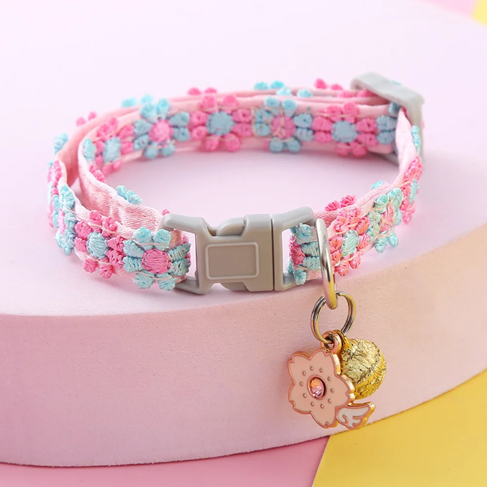 Fashion Rainbow Lace Flower Cat Collar With Bell Adjustable Buckle Cat Necklace Small Medium Dog Accessories - Image 7