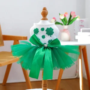 St. Patrick's Gauze Dress - Green Dress Puppy Dog Dress Spring Summer Thin Pet Wedding Dress Dress Dress