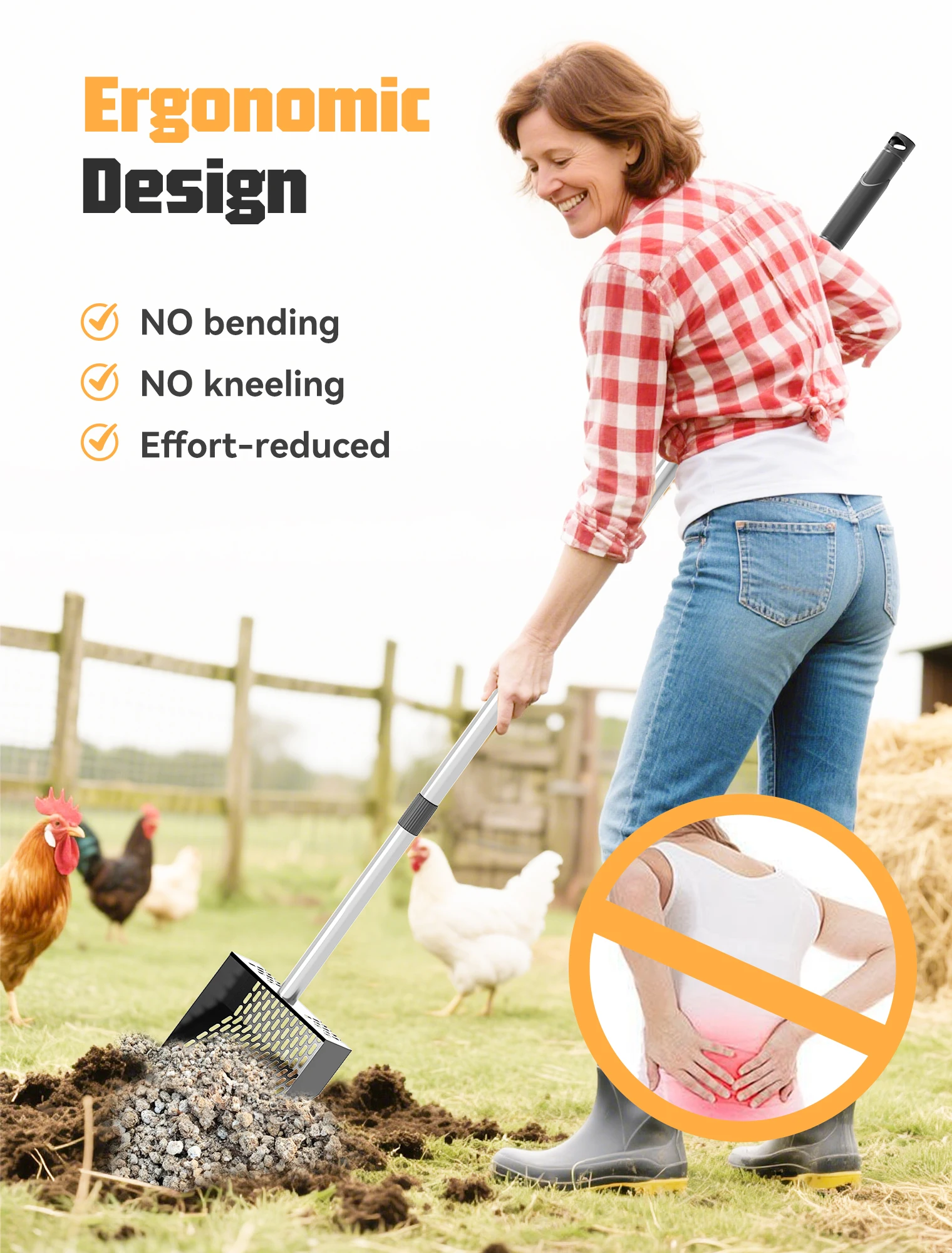 Extendable Scoop Sand Rake Chicken Poop Scooper Retractable Cat Litter Scoop Lightweight Sifting Chicken Coop Cleaning Tools - Image 2