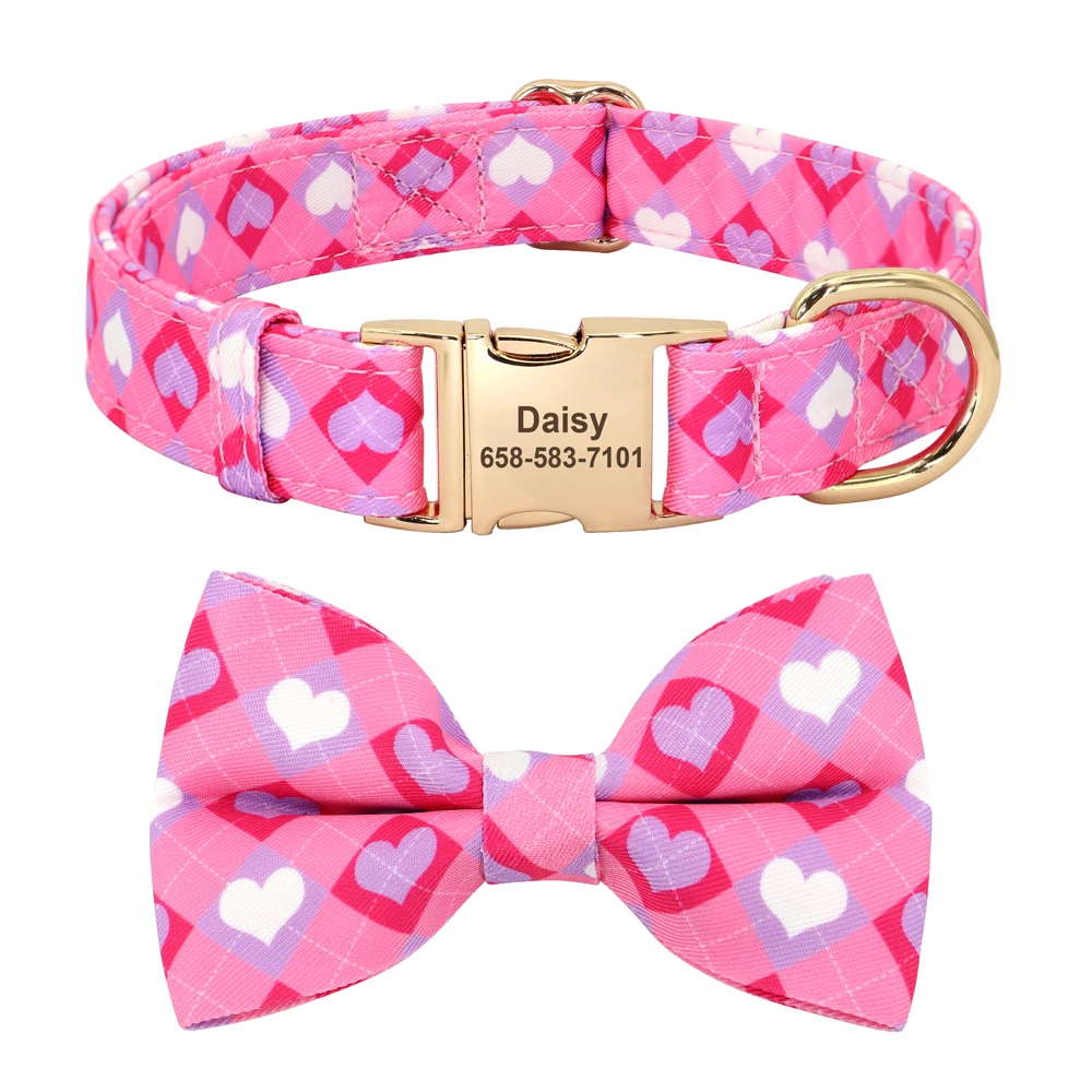Personalized Dog Collar Nylon Flower Bowtie Pet ID Collars Customized Dogs Necklace Anti-lost For Spring Small Medium Large Dogs - Image 3