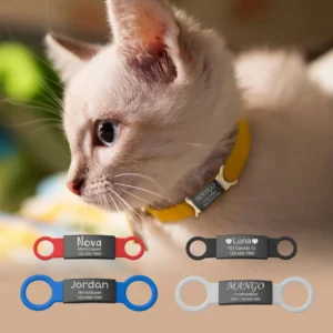 Cat Tags  Slide on Pet Tag Custom Slide on Pet Id Tag Cat Name Tag Silent No Noise Slide Cat Collar Tag Gifts Name Phone Number