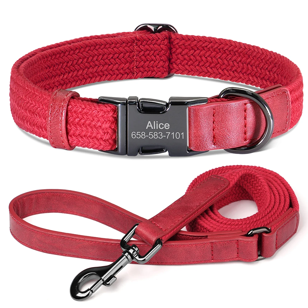 Retro Dog Collar Leash Set Custom Nylon Dog Collars With Walking Lead Rope Adjustable Pet Necklace for Small Large Dogs Durable - Image 10