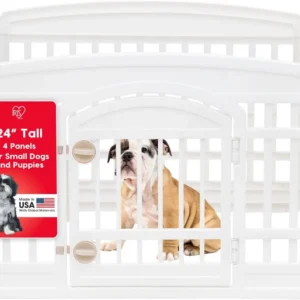 4-Panel Dog Playpen with Door, 35x35x24 Inches, Indoor Puppy Fence for Small Dogs, White