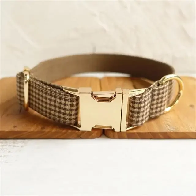 Personalized Pet Collar Customized Nameplate ID Tag Adjustable Suit Fiber Coffee Brown Cat Dog Collars Lead Leash - Image 8
