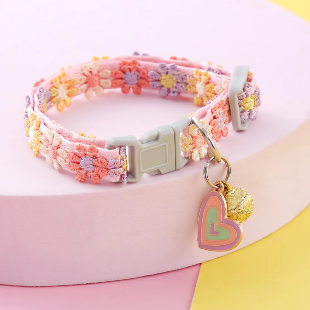 Fashion Rainbow Lace Flower Cat Collar With Bell Adjustable Buckle Cat Necklace Small Medium Dog Accessories - Image 8