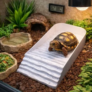 Plastic Reptile Water Dish with Ramp Square Turtle Feeding Dish Multi-functional Ladder Climbing Turtle Bath Basin Pet Supplies