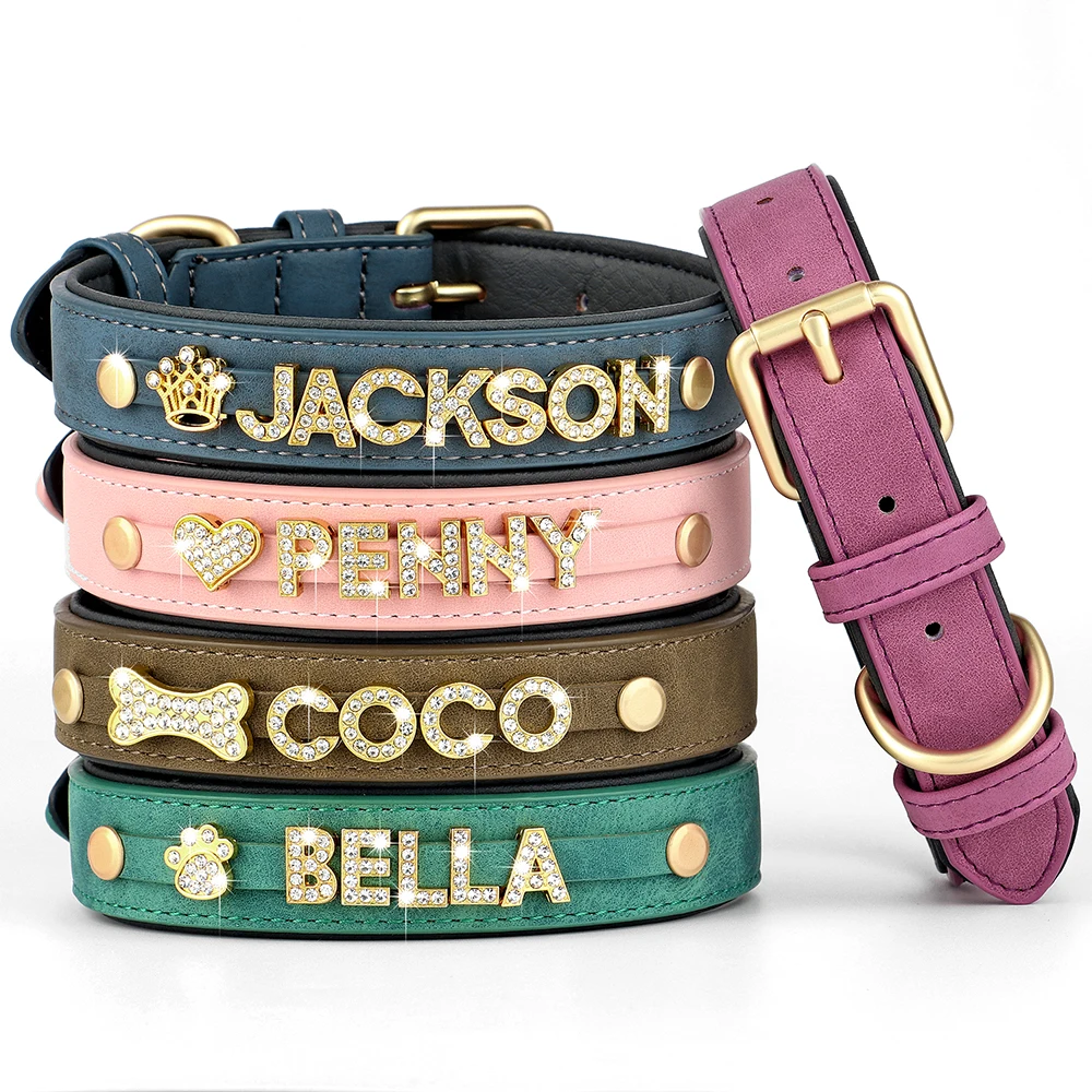 Personalized Puppy Dog Collar Bling Rhinestone Dogs Name Collars Chihuahua Pug Cat Collars Name Letter Charm Pet Accessories - Image 3