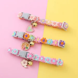 Fashion Rainbow Lace Flower Cat Collar With Bell Adjustable Buckle Cat Necklace Small Medium Dog Accessories