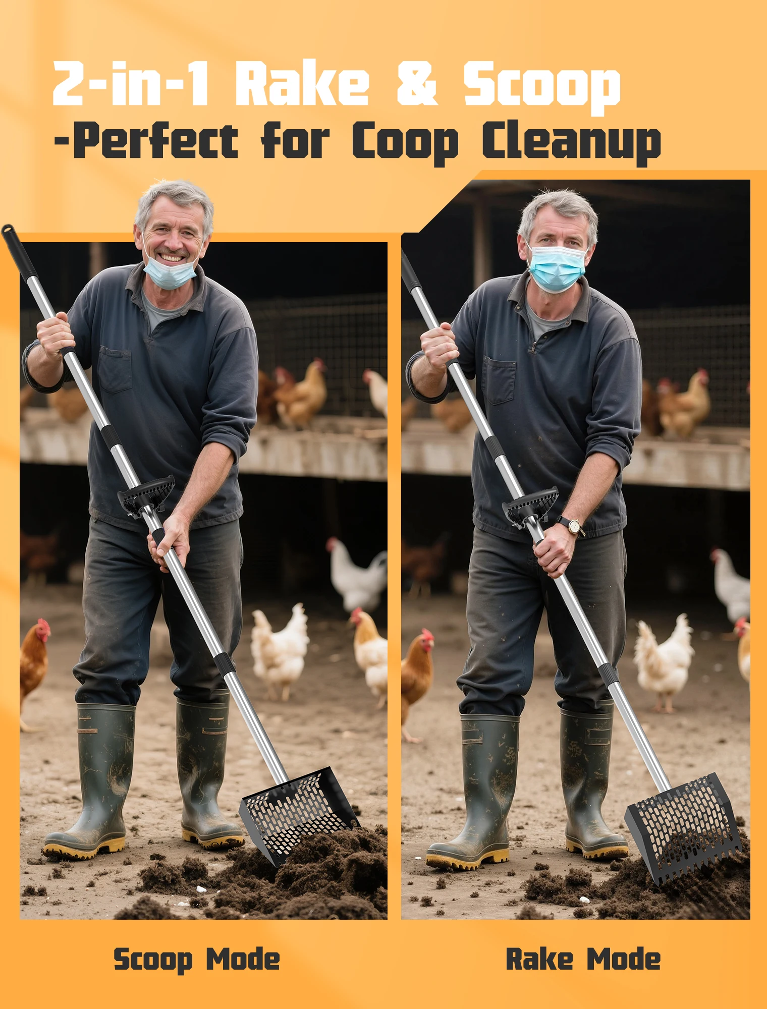 Extendable Scoop Sand Rake Chicken Poop Scooper Retractable Cat Litter Scoop Lightweight Sifting Chicken Coop Cleaning Tools - Image 4