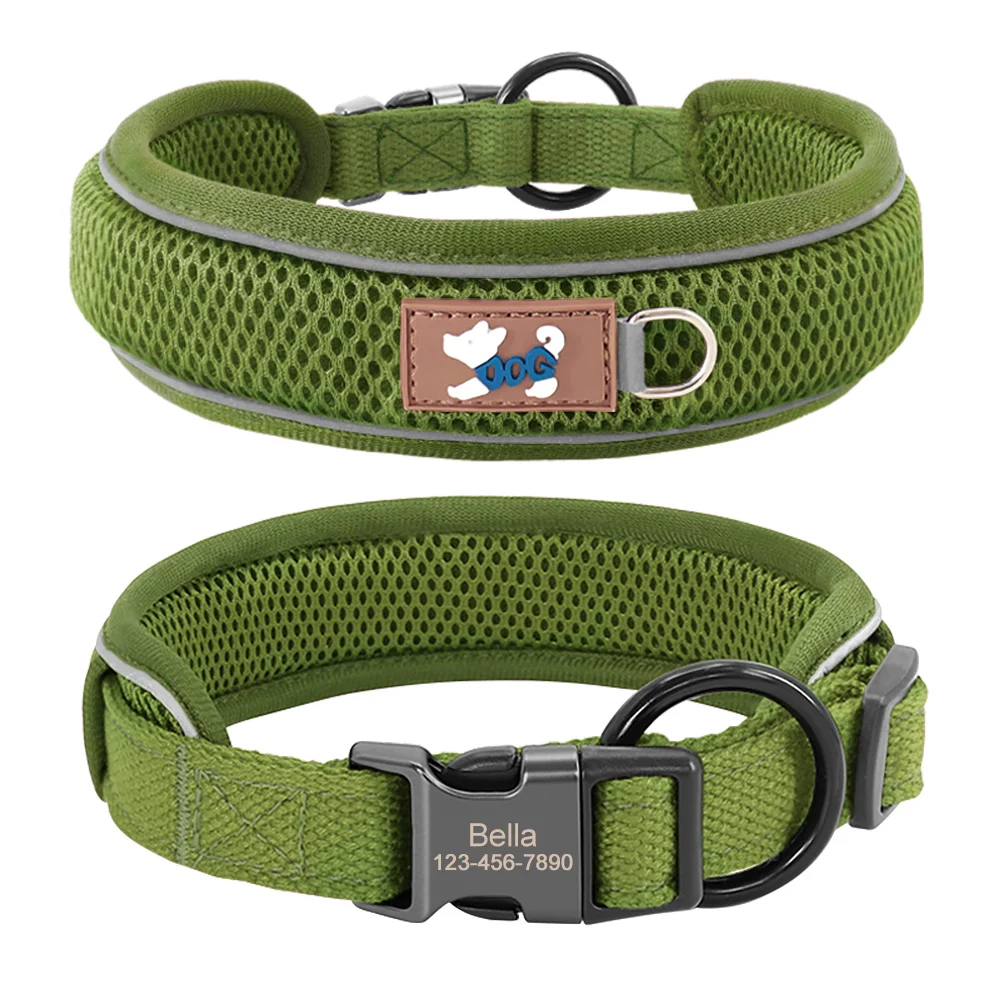 Personalized Dog Collar Mesh Breathable Dog Collars Reflective Pet Necklace Durable For Small Medium Large Dogs Free Engraving - Image 2