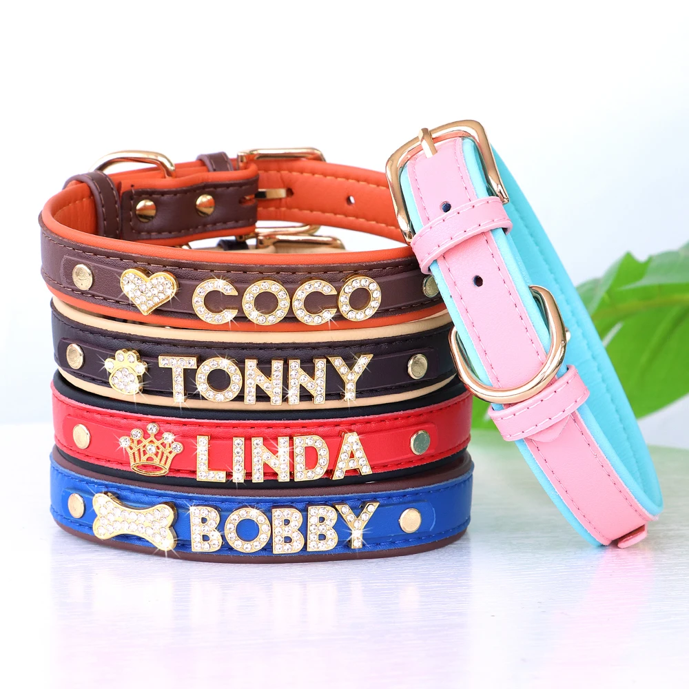 Personalized Puppy Dog Collar Bling Rhinestone Dogs Name Collars Chihuahua Pug Cat Collars Name Letter Charm Pet Accessories - Image 2