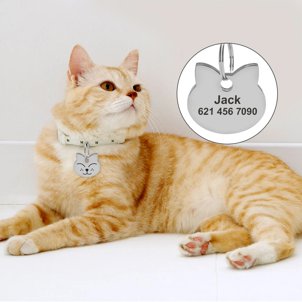Personalized Cat Id Tag Custom Cats Kitten ID Tags Engraved Cat Collar Pendant Necklace Pet Accessories Cat Face Fish Shape - Image 5