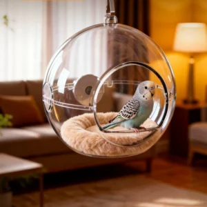 Bird Nest for Cage Parakeet Nest Small Bird House Transparent Can Be Observed Bite-Proof Hanging Parrot Cage with Cotton Pads