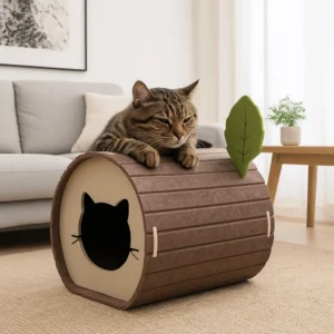 Fun Felt Cave Cat House Tree Hole Semi-enclosed Cat Scratching Post Wear-resistant Foldable Cat Bed For Cat Scratching/sleeping