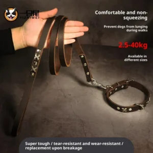 Vintage Leather Dog Set - Handcrafted Genuine Cowhide Collar & Lead for Golden Retriever Malamute, Retro Training Gear for Large