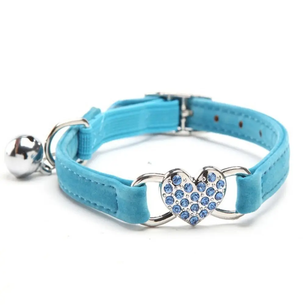 Safety Heart Bell Cat Collar Elastic Adjustable Adjustable Colored Diamonds Cat Collar Soft With Bell Dog Necklace Pet Supplies - Image 11