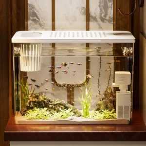 PET+ABS Fish Tank New Transparent with Lid Aquarium Drop Resistant Hydroponic Tank Turtle Tank Home  Lazy Fish Tank