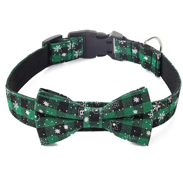Dog Collar with Bow tie,Christmas Plaid Snowflake Dog Collar with Adjustable Buckle Suitable for Small Large Dogs Cats Pets - Image 7