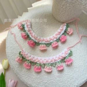Cat Dog Knitted Collar Crochet Collar Pet Drool Scarfs Bib Orchid Bell Flowers Cute Photo Jewelrys Pure hand knitting