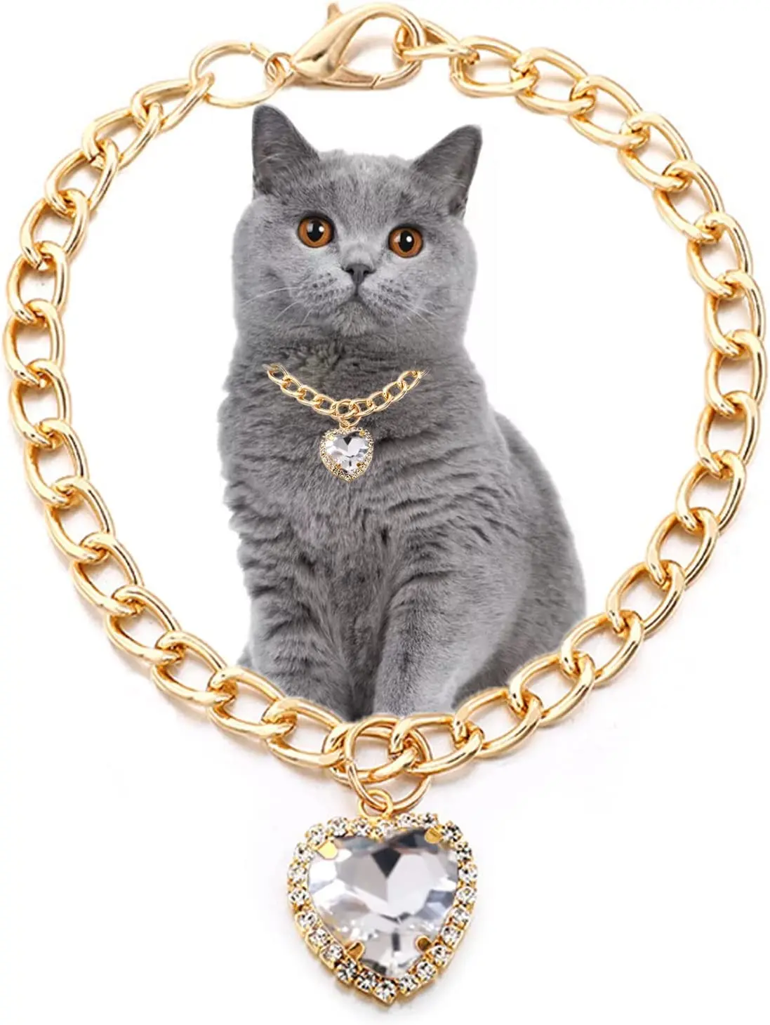 Luxury Dog Cat Necklace Jewelry with Heart Diamond Pendant Design Gold Chain Collar Pet Wedding Birthday Costume Accessories - Image 8