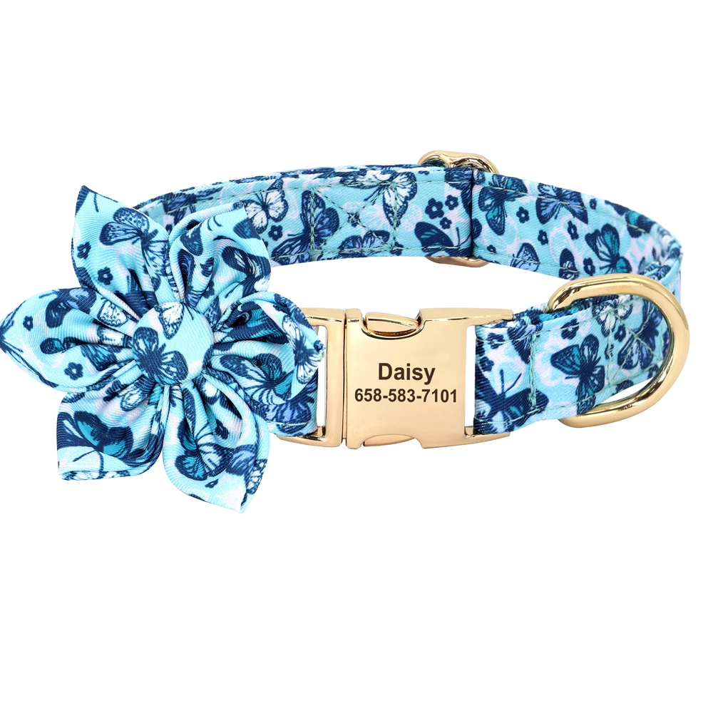 Personalized Dog Collar Nylon Flower Bowtie Pet ID Collars Customized Dogs Necklace Anti-lost For Spring Small Medium Large Dogs - Image 20