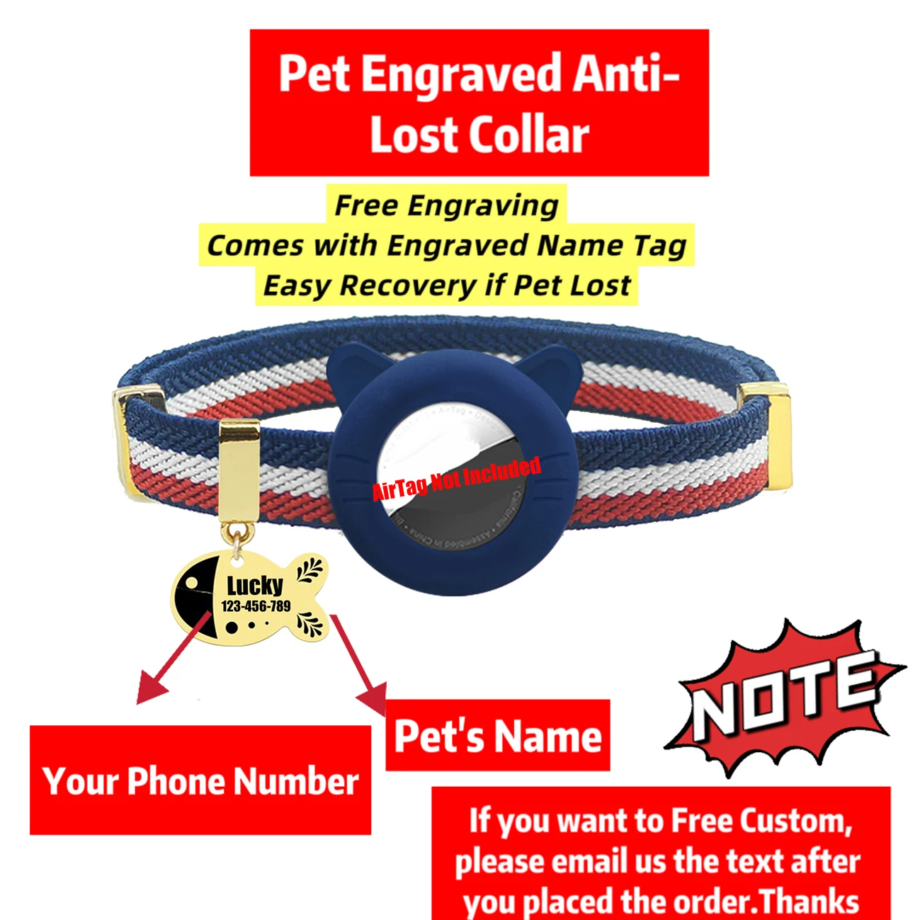 Customized Cat Collar Pet ID Name Tag For AirTag Holder Cute Cat Necklace Tracker Elastic Kitten Dog Collars Not Included GPS - Image 2