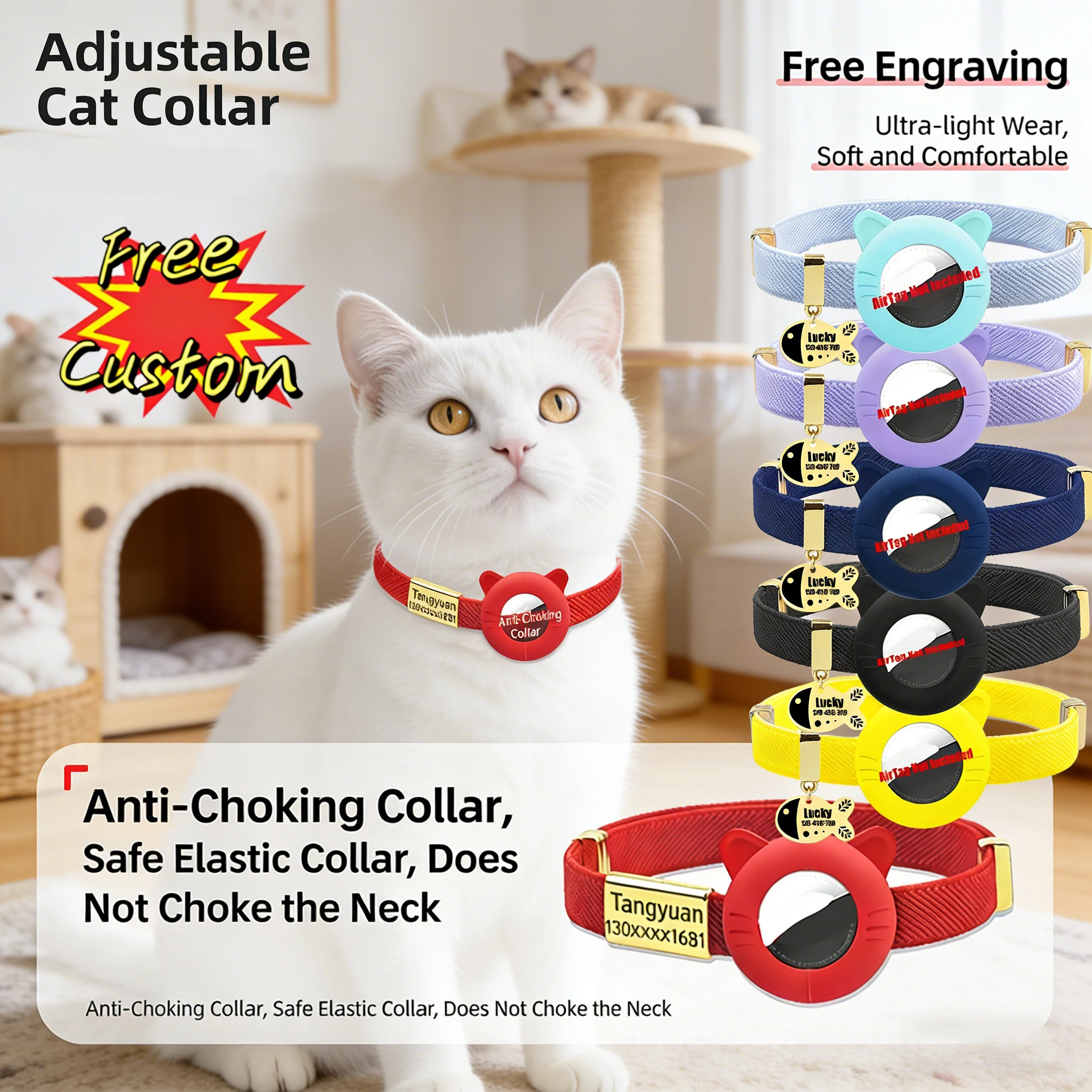 Customized Cat Collar Pet ID Name Tag For AirTag Holder Cute Cat Necklace Tracker Elastic Kitten Dog Collars Not Included GPS