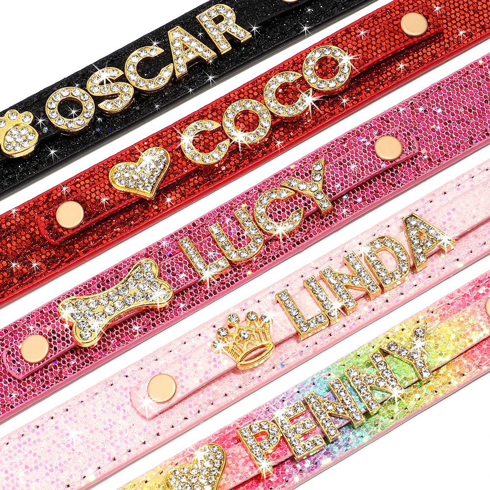 Personalized Puppy Dog Collar Bling Rhinestone Dogs Name Collars Chihuahua Pug Cat Collars Name Letter Charm Pet Accessories - Image 5