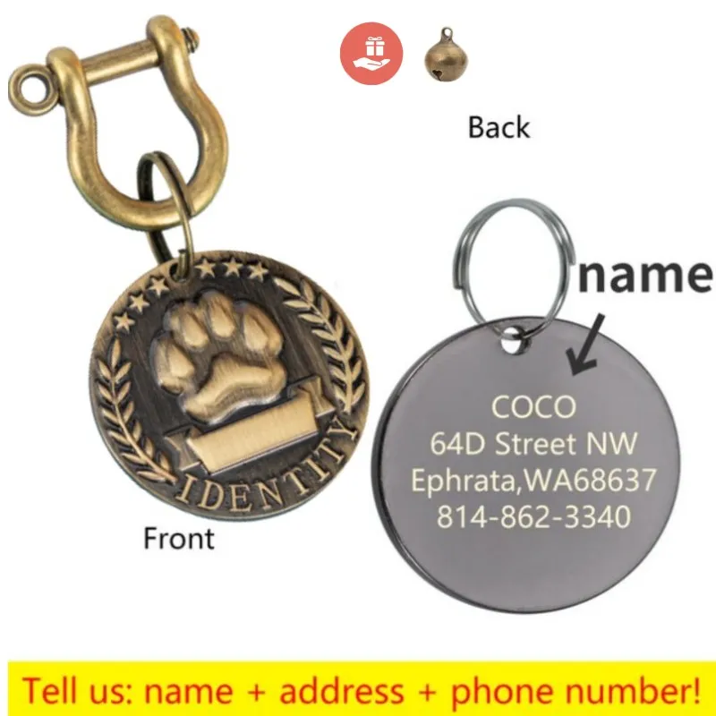 Customizable Engraved Pets ID Tag for Dog Cat Bronze Nameplate Tags Personalized Anti-lost Address Number Dogs Collar ID Pendant - Image 10