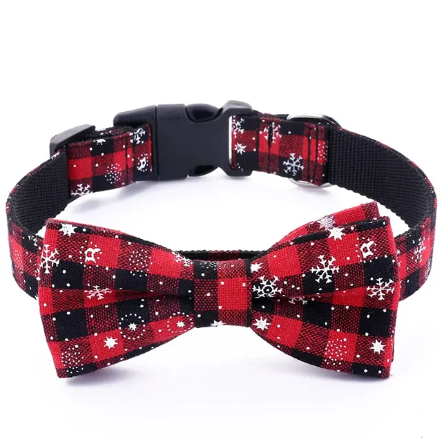 Dog Collar with Bow tie,Christmas Plaid Snowflake Dog Collar with Adjustable Buckle Suitable for Small Large Dogs Cats Pets - Image 8